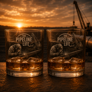 The Pipeline Life Whiskey Glass Set Welder Operator Bourbon and Ice