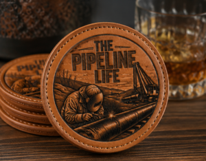 The Pipeline Life Welder Operator Leather Coaster