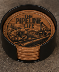 The Pipeline Life Welder Operator Leather Coaster